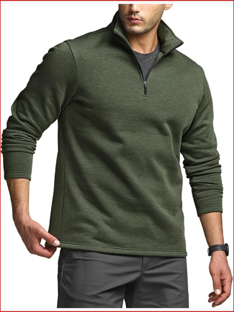 Men's Thermal Fleece Quarter Zip Sweater, Lightweight Long Sleeve Pullover,
